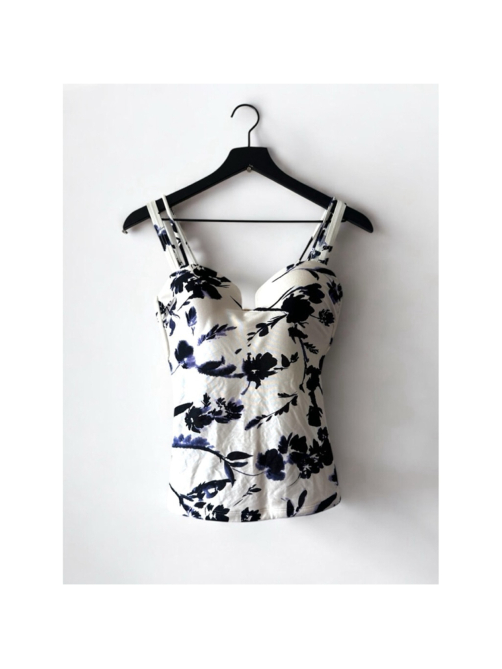 Athleta Floral Corset Tankini Swim Top Size S Ivory Purple Open Back - Picture 1 of 8